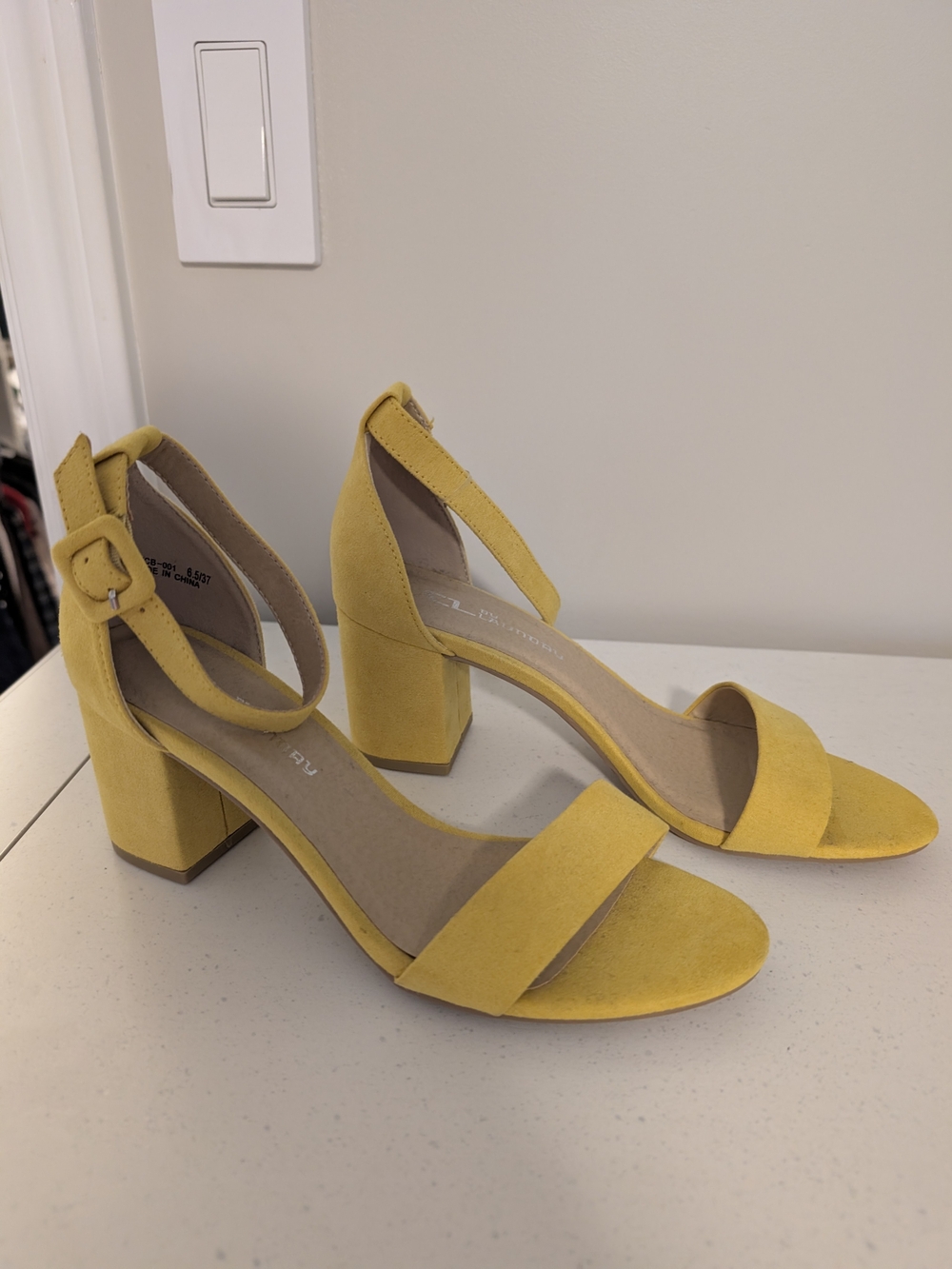 Chinese Laundry Yellow Block Heel Ankle Strap Sandals